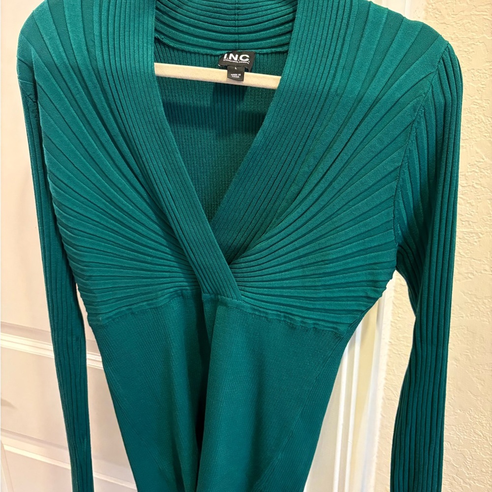 INC Teal Ribbed Wrap Sweater – Size Large